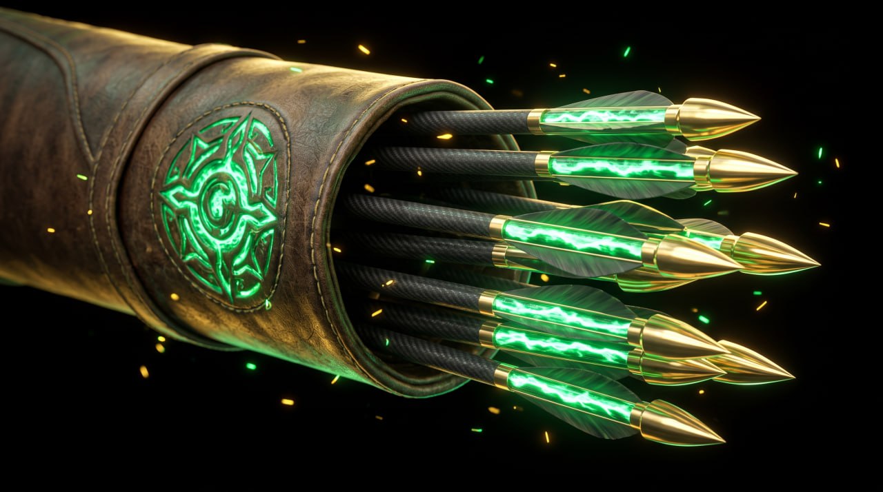 Quiver loaded with glowing green arrows